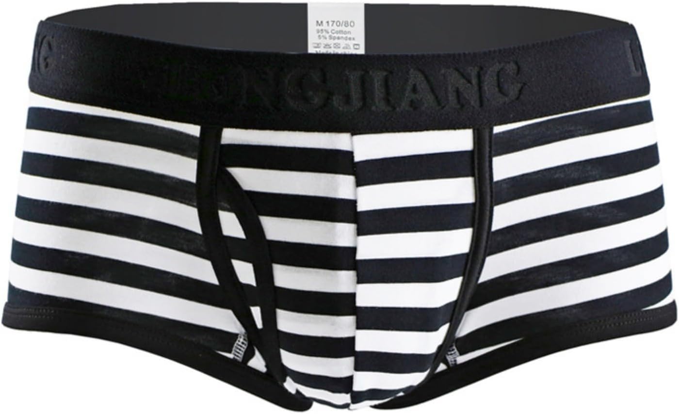 Men Striped Boxer Briefs Shaped Pouch Stretch Trunks Underwear