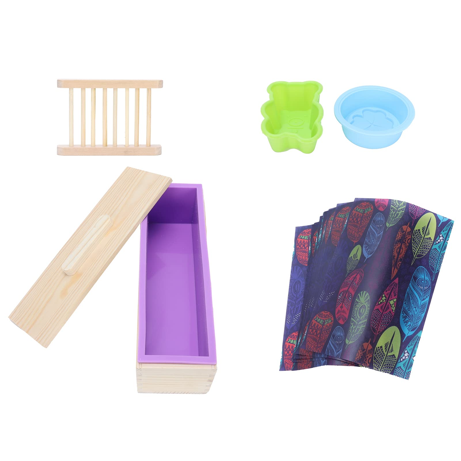 Kit de forma de jabón de silicona para bricolaje |4 en 1 con caja de madera |para (Purple)