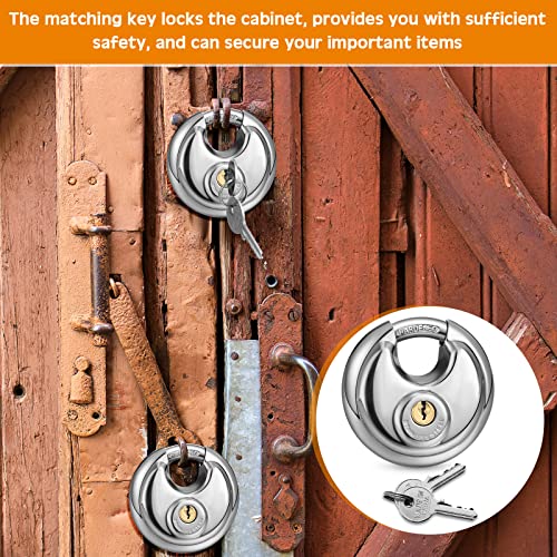 Image of Therwen 24 Pcs Keyed Padlock with 48 Pcs Keys Stainless Steel Disc Lock Outdoor Waterproof and Rustproof Disc Lock Heavy Duty Padlock with 3 /8 Inch Shackle for Warehouse Garage Storage Outdoor