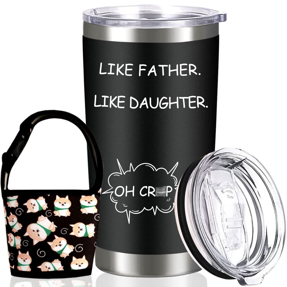 Dad Gifts from Daughter - Like Father Like Daughter 20oz Coffee Travel Tumbler/Mug - Funny Gift Idea for Dad, Fathers Day, Him, Best, Birthday, Presents (Black)