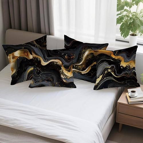 Miniatura 7 de OBSEDE Juego de 4 fundas de almohada abstractas de mármol negro dorado de 18 x 18 pulgadas, fundas de cojín para sofá, cama, sala de estar,