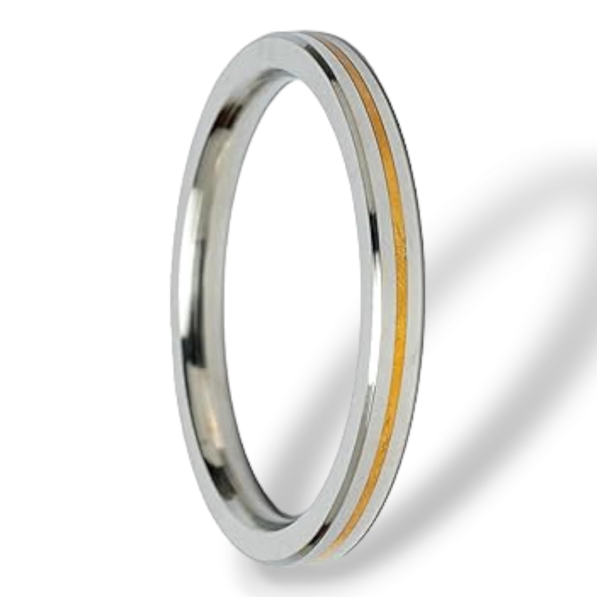 ™ Stainless Steel Punjabi Sikh Gents Heavy Flat Kada Bangle Bracelet With Stylish Gold Brass Line For Men, Wedding Day Gifts, Brother, (9 mm Thick) Size 2.12, Large, Silver