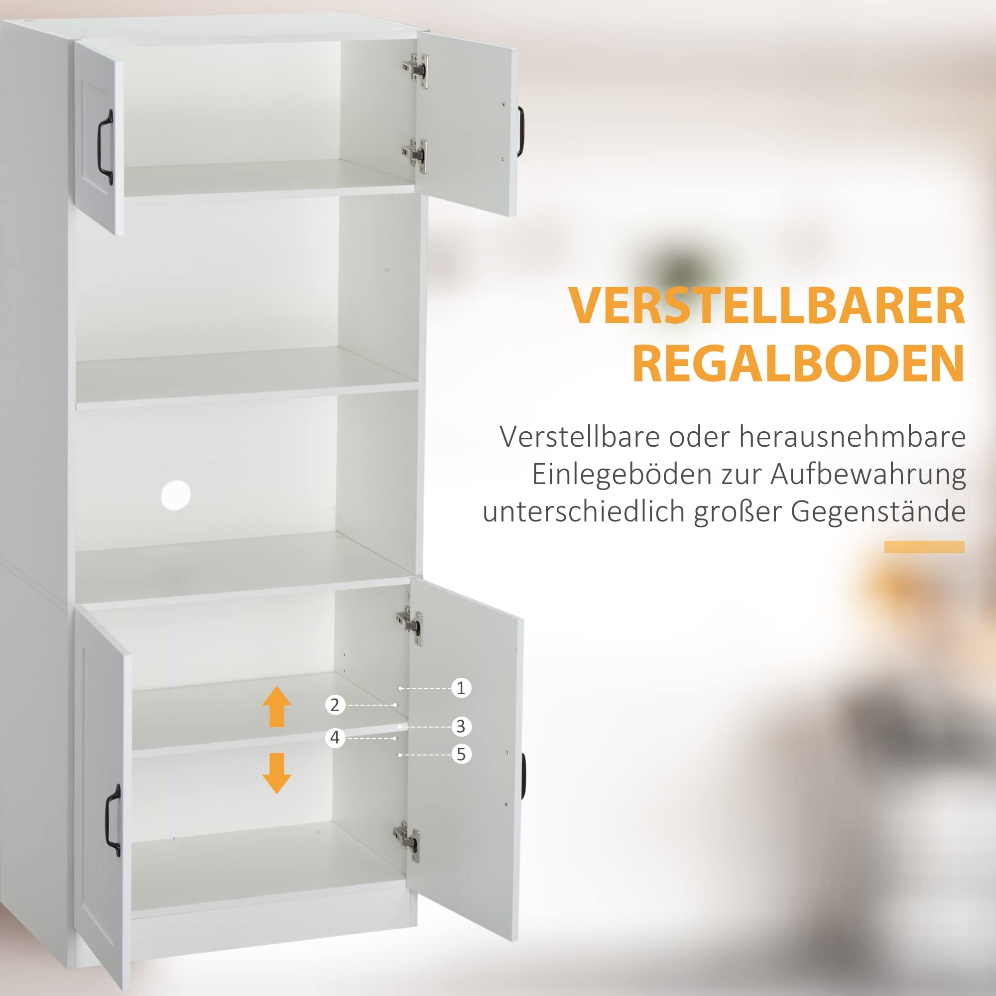 HOMCOM Küchenschrank Küchenhochschrank2 Regale, 2 Schränke Weiß
