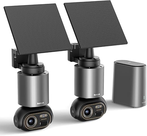 BOTSLAB Cámaras de seguridad inalámbricas para exteriores, kit de 2 cámaras, visión nocturna a color 4K, cámaras solares para seguridad en el hogar