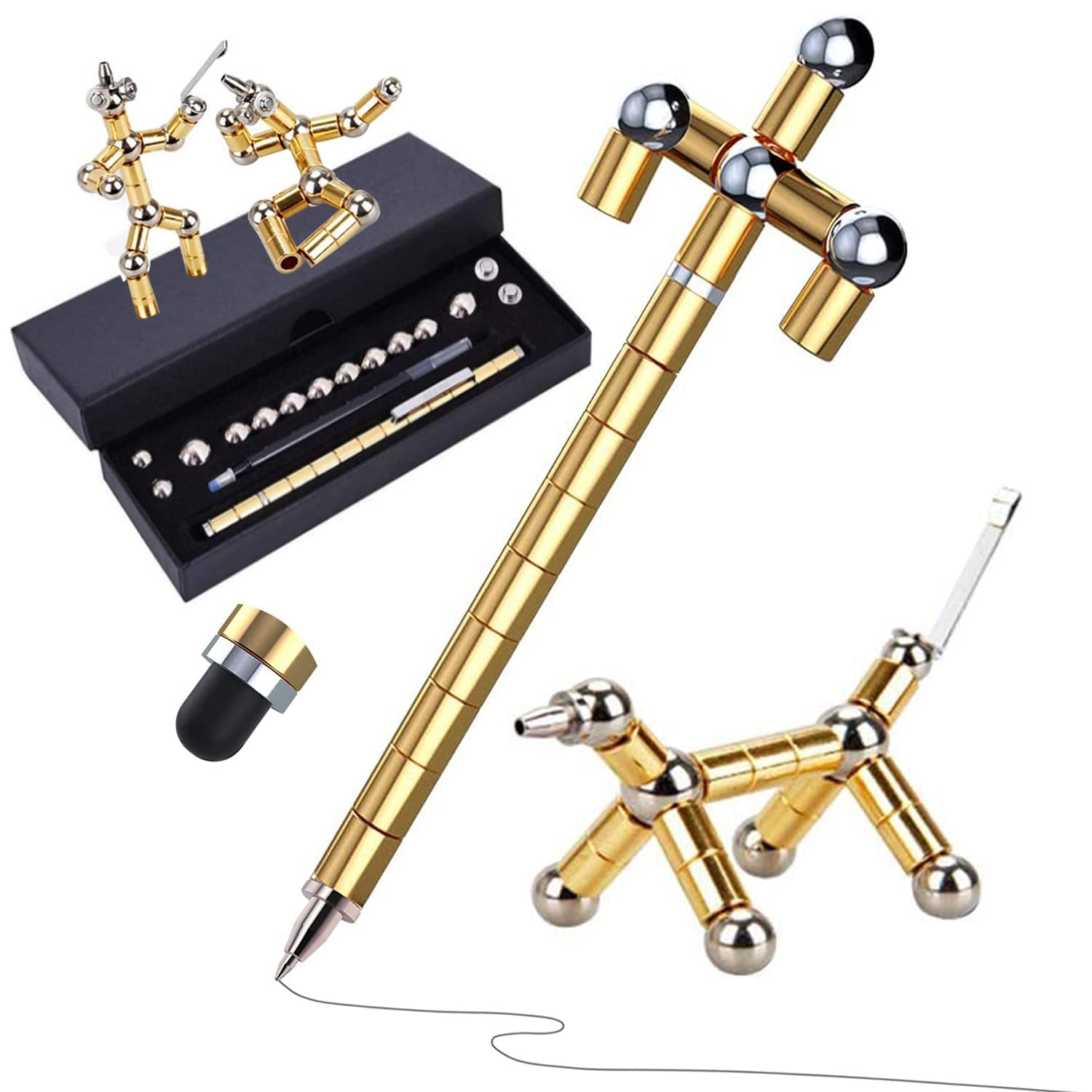 Magnetic Ballpoint Pen, Decompression Fidget Magnetic Pens, Multifunction Writing Magnetics Metal Strato Pen with Gift Box, Magnet Fidget Pen Suitable for Stress Relief and Office (C)