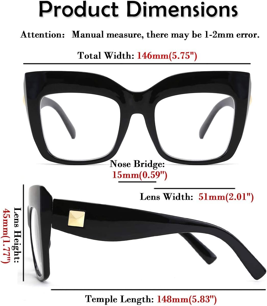 FEISEDY Women's Square Oversized Blue Light Filtering Reading Glasses B2627 - Image 3