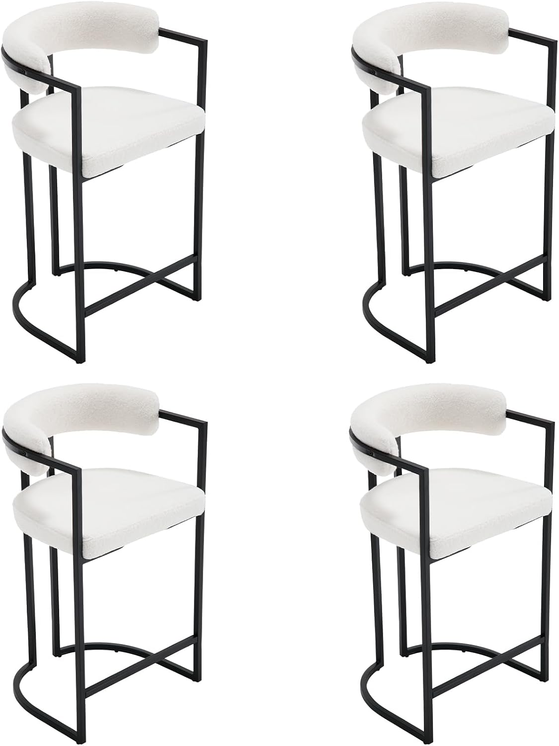 Wahson Modern Bar Stools Set of 4 Faux Fur Kitchen Breakfast Counter