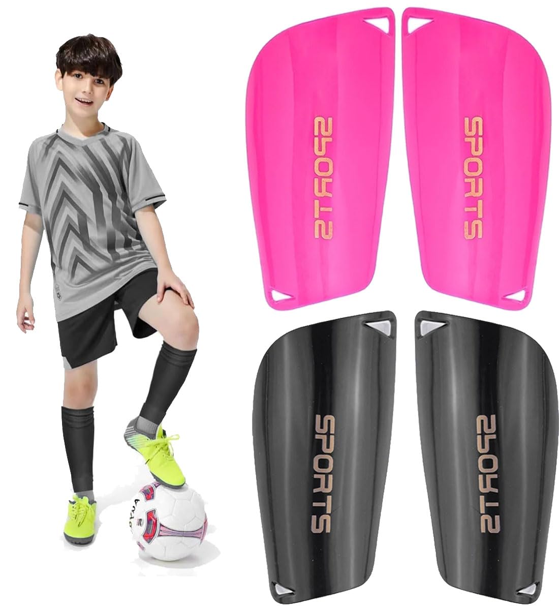 2 Pairs Soccer Shin Guards Kids Youth Shin Guards for Boys Girls Age 3-15 EVA Cushion Protection Reduce Shocks and Injuries Lightweight Equipment (Black Rose Red, M)