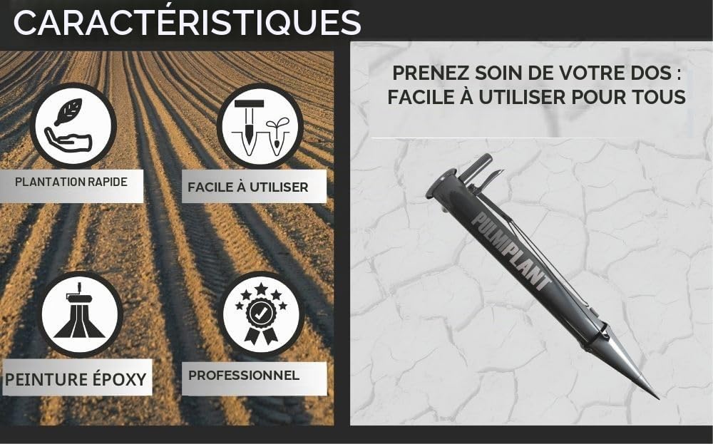 Kamikaze Plantoir Manuel Bulbes et Légumes Double Poignée avec Mécanisme de Dégagement Automatique. Planteur Facile à Utiliser. Acier Ultra Robuste et Léger avec Peinture EPOXY Résistante au Soleil