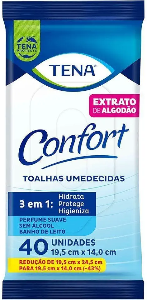 Tena Confort, Toalha Umedecida para Banho de Leito Compacta, 40 unidades