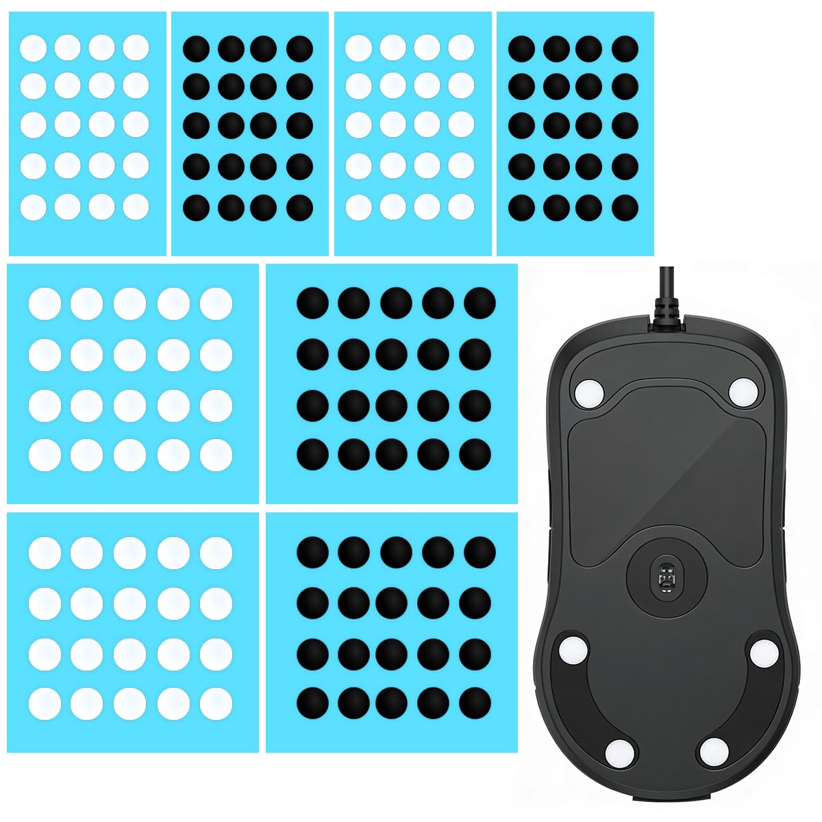 80 Mouse Skates, 6mm & 7mm Black/White Dot Skates for Custom Feel, Smooth Low-Friction Glide with Quiet Sound-Dampening, Glass Mouse Skates for Cloth & Hard Pads, Ideal for Gaming and Work