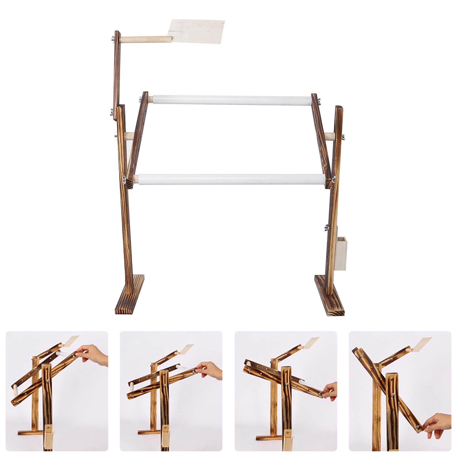 Greensen Soporte de Bordado Rotación de 360 ​​Grados Altura Ajustable Bastidor de Bordado Cuadrado con Soporte Bastidor de Madera para Bordar Punto de Cruz 40 X 29 X 47 Cm