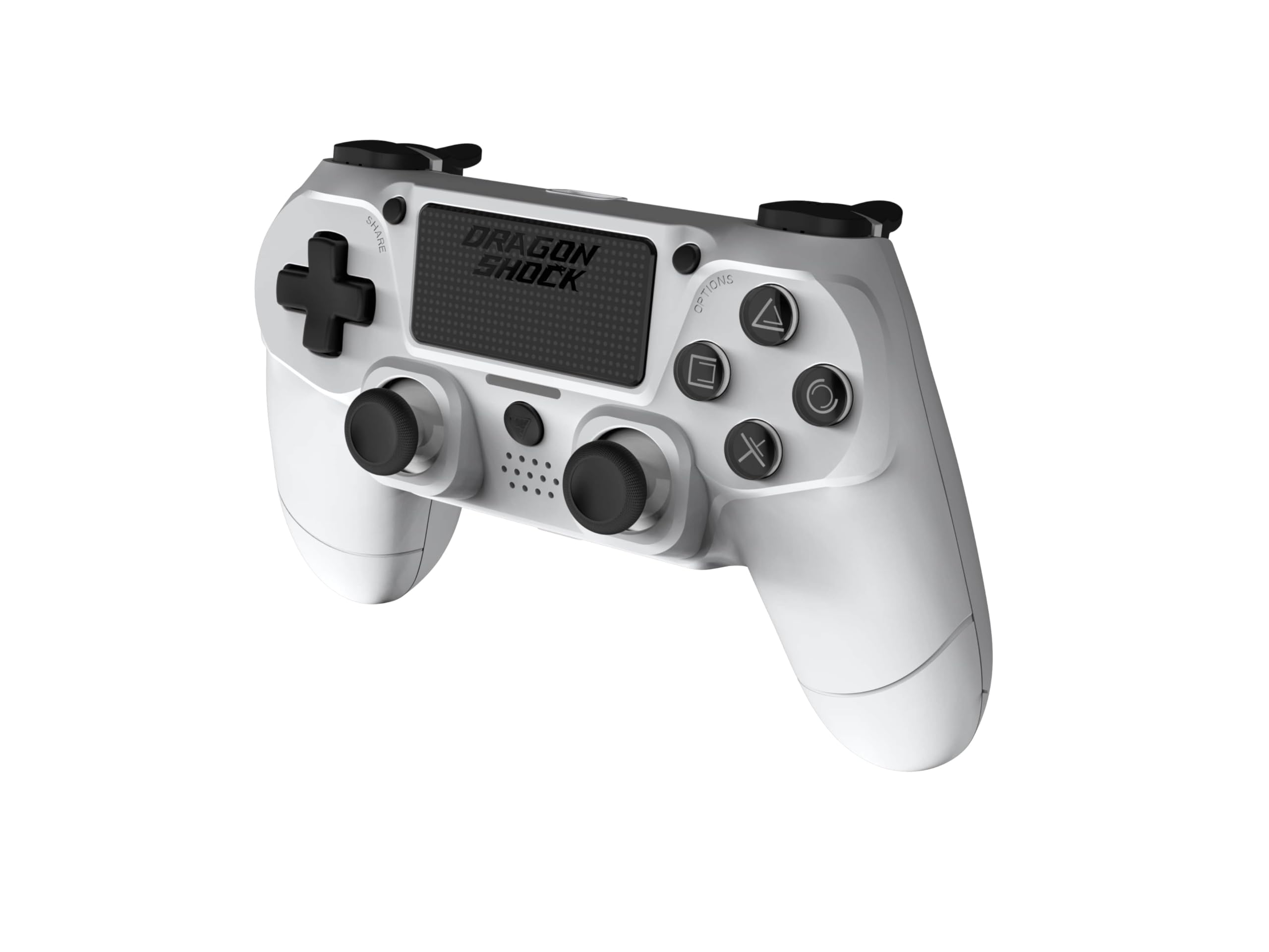 DragonShock Mizar Manette Sans Fil pour PS4 – Contrôleur Bluetooth Compatible PC & PS3 – Double Vibration, Batterie Rechargeable – Blanc
