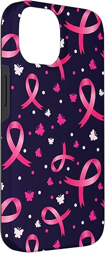 Miniatura 6 de iPhone 13 Pro Max - Funda de soporte para mujer con patrón de cinta rosa para concientización sobre el cáncer de mama