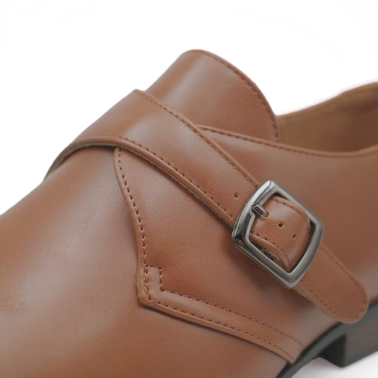 Finishing & Sewing Oxford Derby - Scarpe da uomo in finta pelle, cinturino monaco con fibbia, punta ad aletta, scarpe formali
