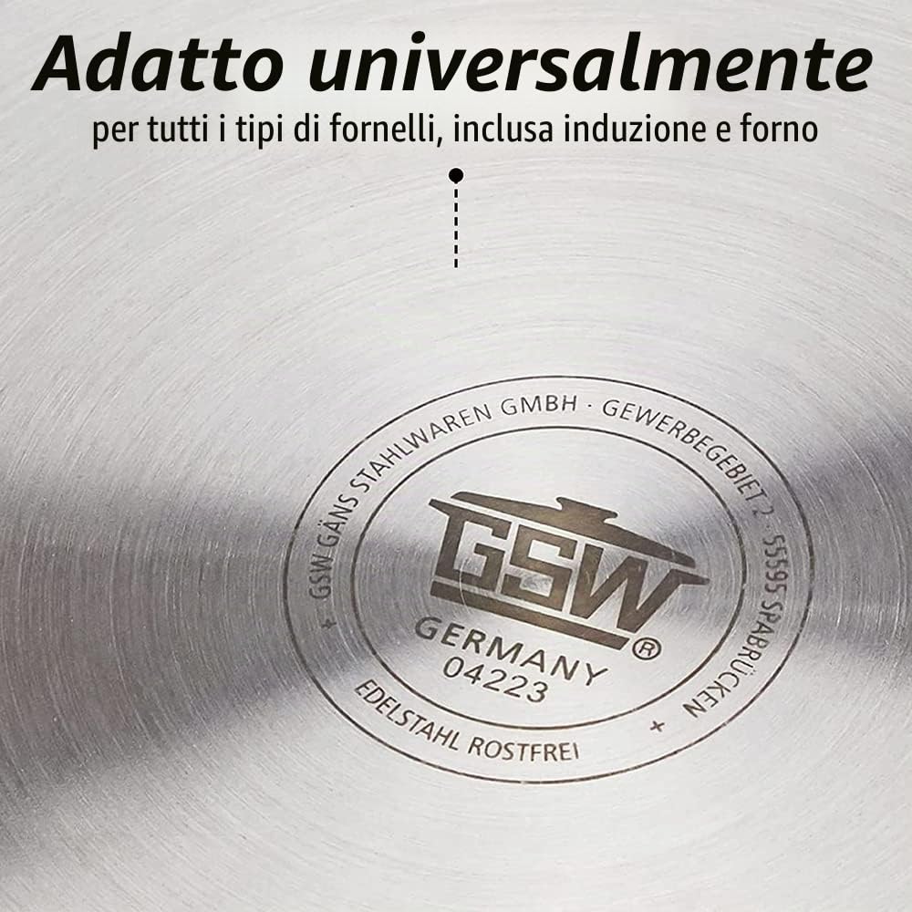 GSW 990196 Montreal, pentola per verdure con coperchio in vetro, acciaio inossidabile, argento, 22 cm, 6,8 litri, 31 x 22 x 18 cm