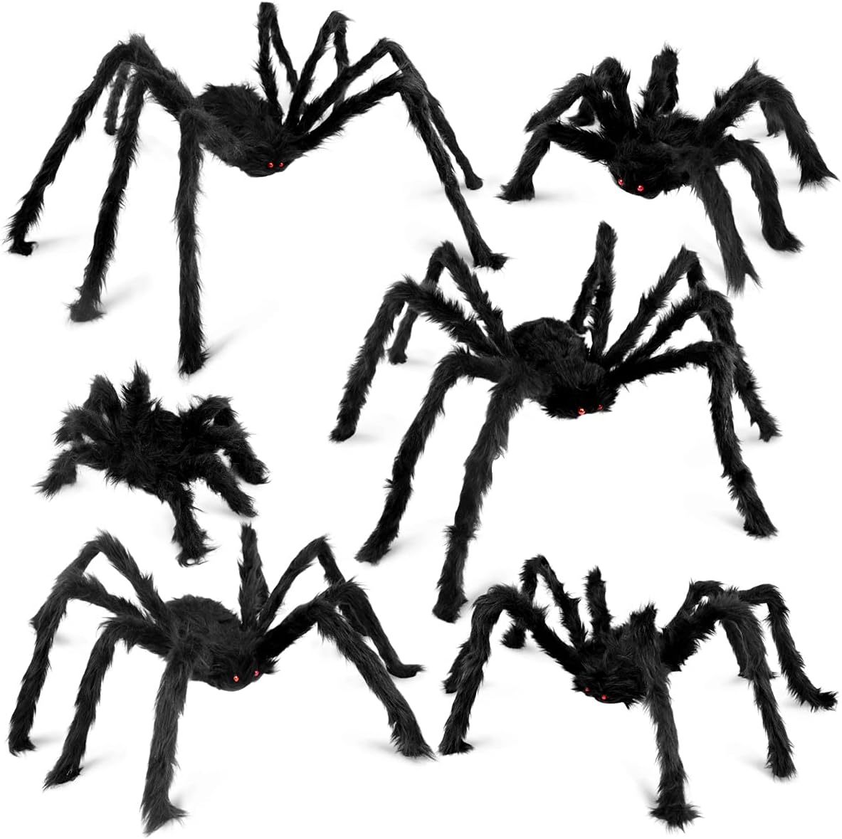 SEKKVY Halloween Spider Decorations 6 Giant Spider Realistic Hairy Spiders Set for Indoor Home, Outdoor & Yard Halloween Costumes Parties Haunted House Decor (6 Pack)