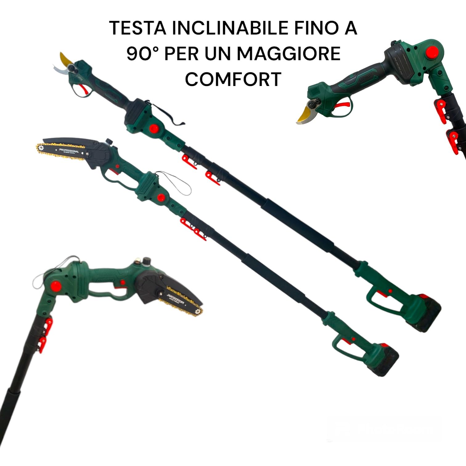 Kit da Potatura 3 in 1 Motosega a Batteria 6" Lubrificazione Olio Automatica + Forbice Cesoia a Batteria + Asta Telescopica 148-248cm Doppia Batteria 68V per Potatura Giardino Rami Arbusti Vigneto