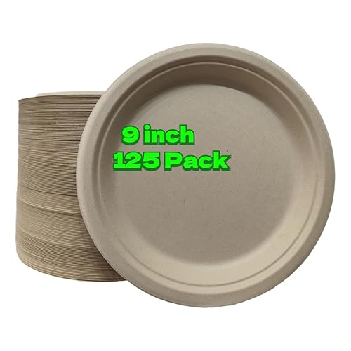 Compostable Paper Plates, 9 Inch, 125 Pack
