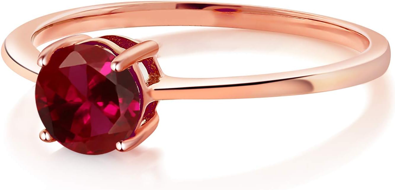Gem Stone King 10K Rose Gold Gemstone Birthstone Solitaire Engagement Ring | Round 6MM | Wedding Anniversary Promise Ring For Women | Available in Size 5,6,7,8,9