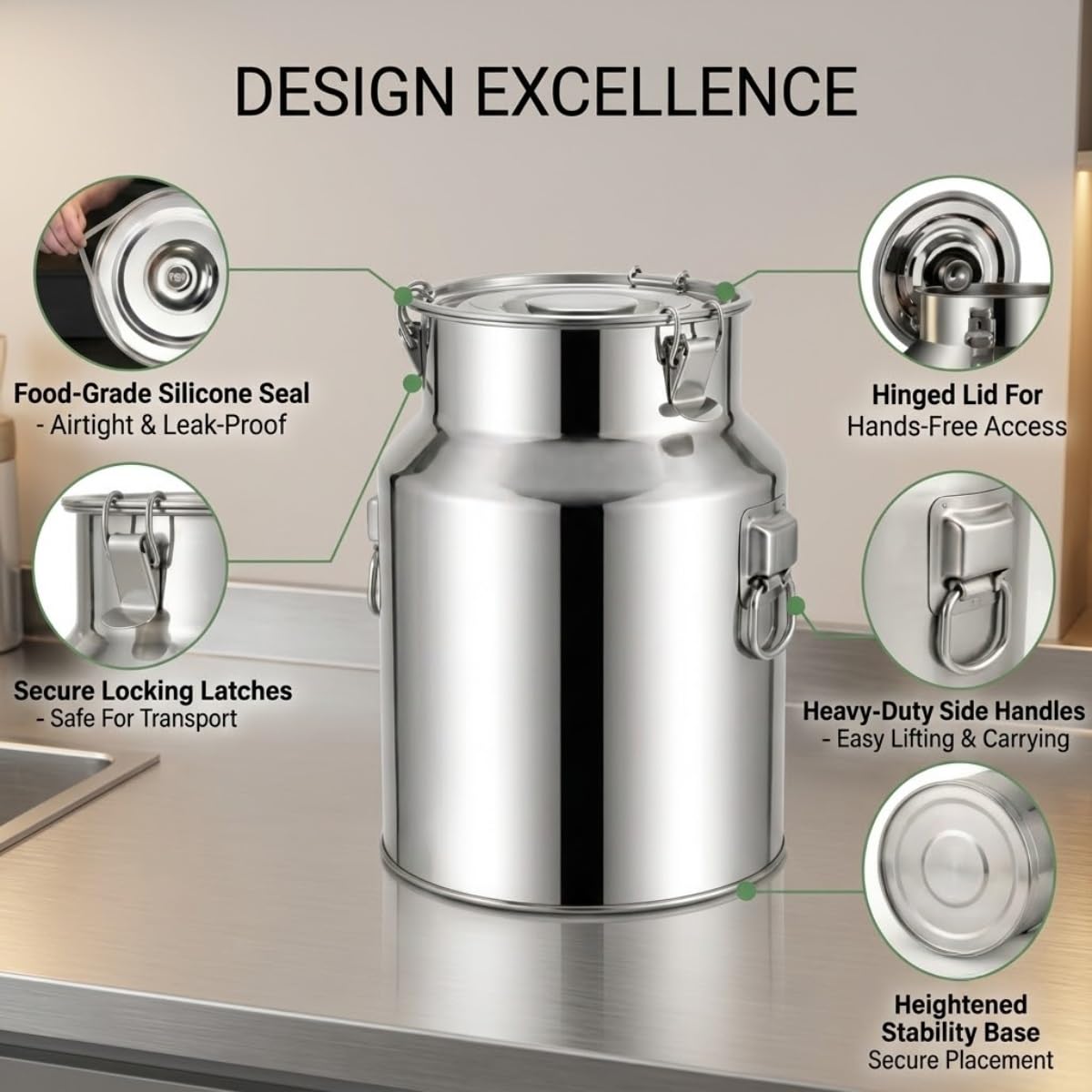 Jarra de Leche Acero Inoxidable, 5-88L Lechera sin Grifo con Tapa