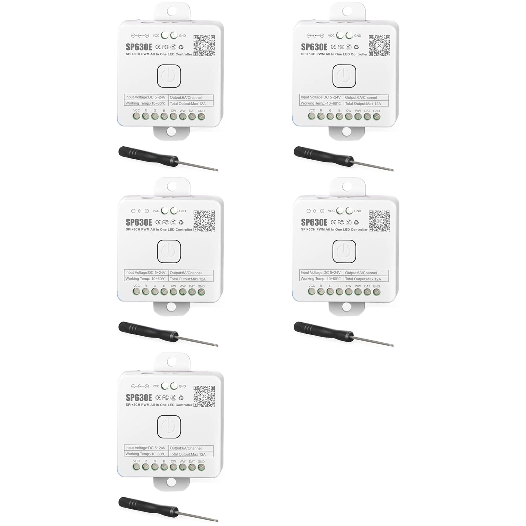 Jnchdghwa White 5X Sp630e Bluetooh Led Controller Support Pwm Monochrome Cct Rgb Rgbw Rgbcct Or Spi Ttl Ic Chip Led Strip Ws2811 Ws2812b