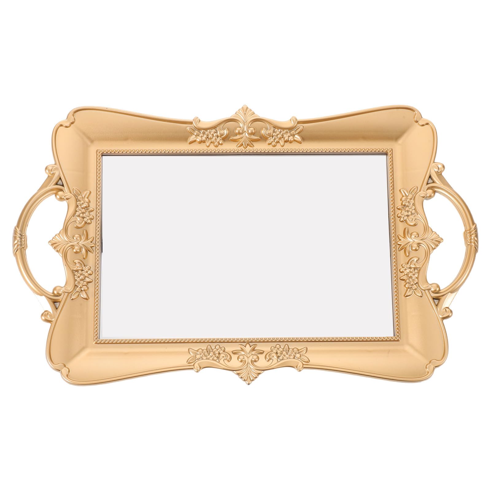 Bandeja espejo dorada organizador de maquillaje rectangular vintage y antiguo