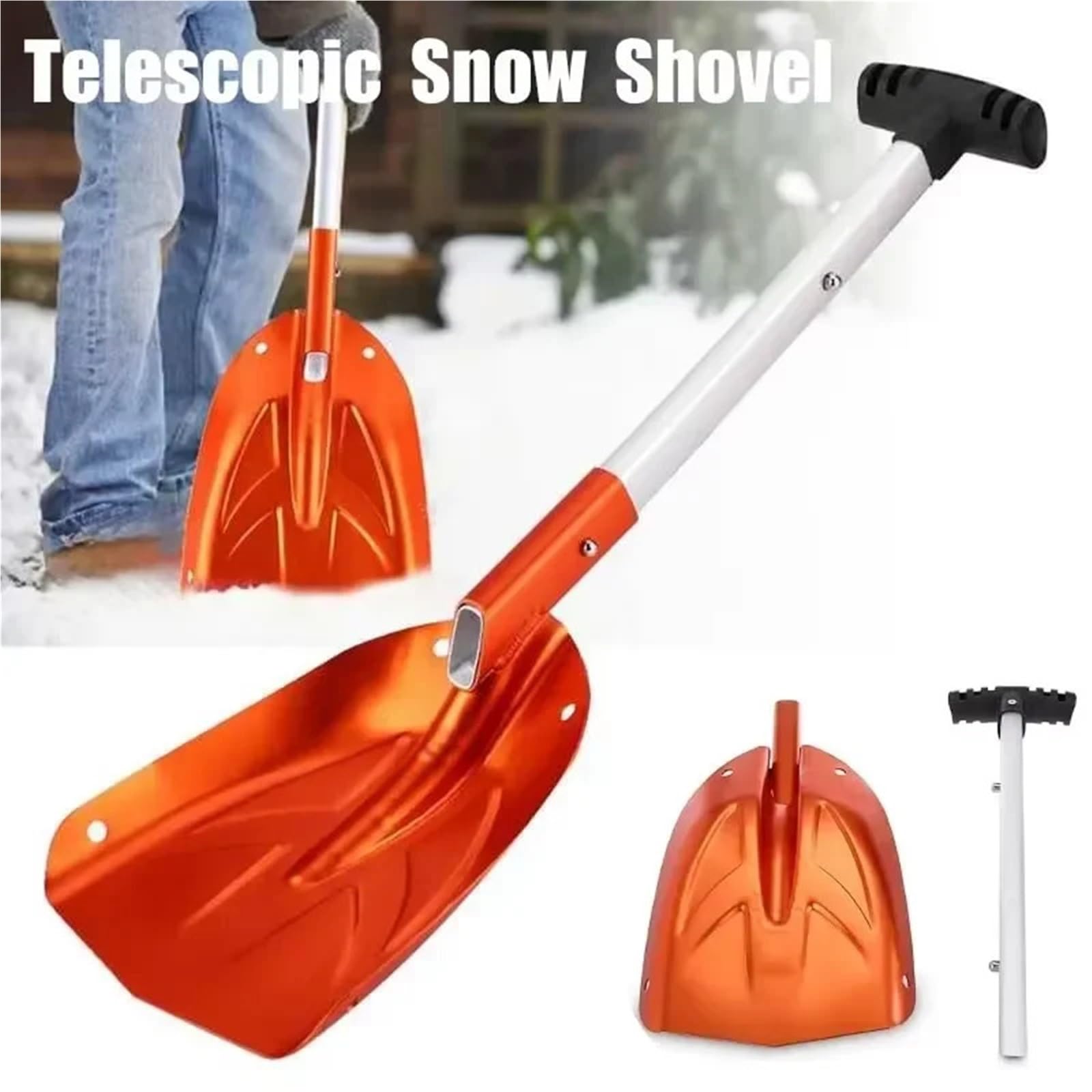 Abnehmbare Teleskop-Winter-Schnee-Eisschaufel, tragbares, zusammenklappbares Reinigungswerkzeug aus Aluminiumlegierung for den Innenhof(3 PCS Red)