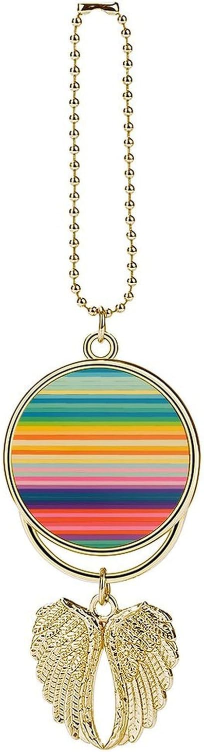 Multicolored Stripes Car Hanging Ornament Rear View Mirror Pendant Alloy Car Charm Christmas Festival Car Pendant Accessories Funny Auto Interior Decor Gifts for Women Men Golden-Style