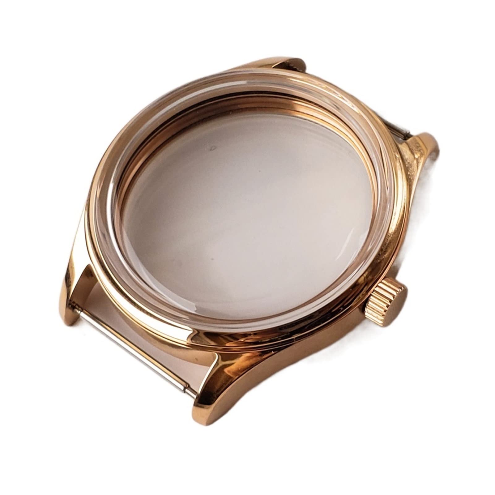 Gold-coated 42mm Polished Stainless Steel Dome Glass Case For 37mm Gauges Compatible With ETA6497 / 6498, St3600 Watches watch case