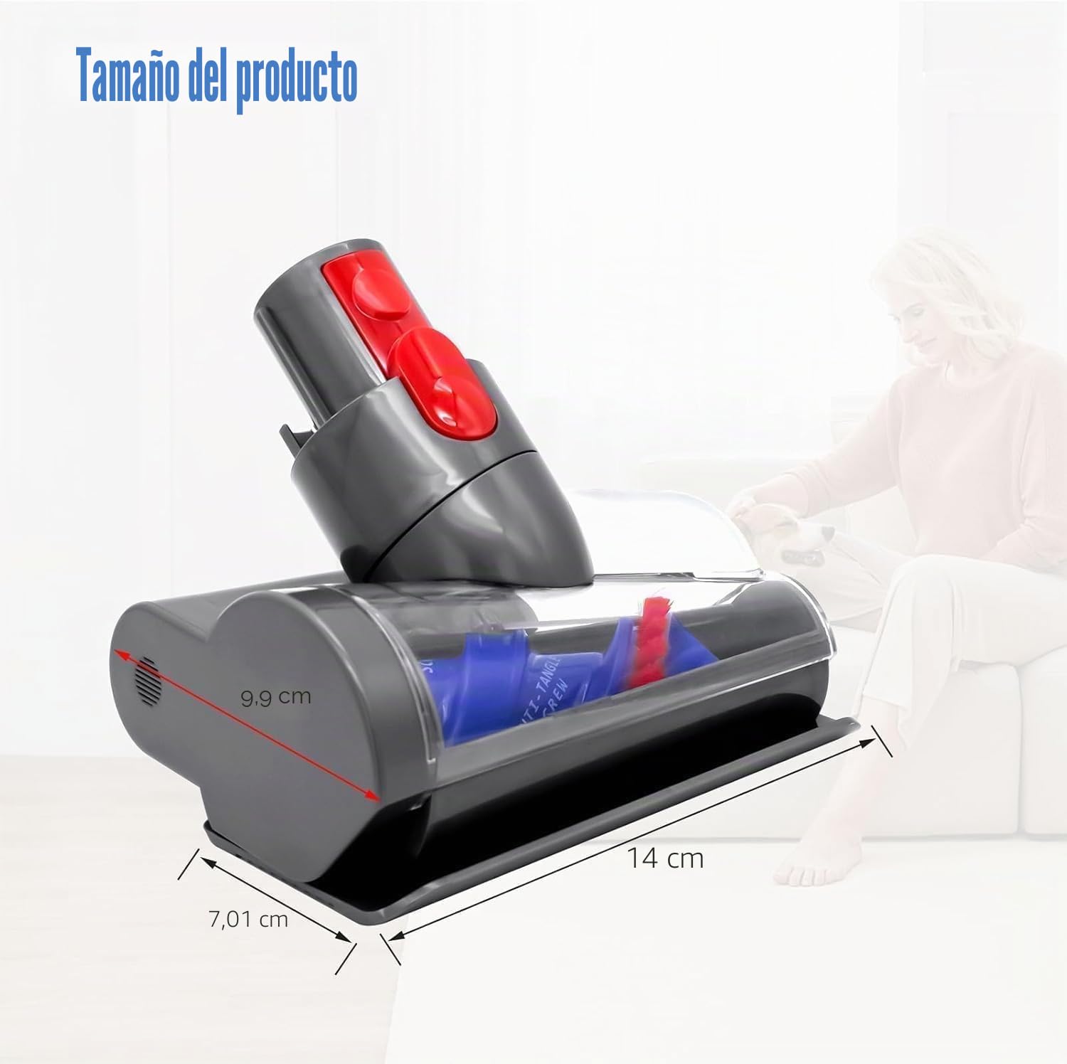 Mini Cepillo Motorizado Anti Enredos Compatible con Dyson V7 V8 V10 V11 V15 Gen 5 Aspiradora, Mini Boquilla Turbina para Colchones de Limpieza, Tapicería y Escaleras