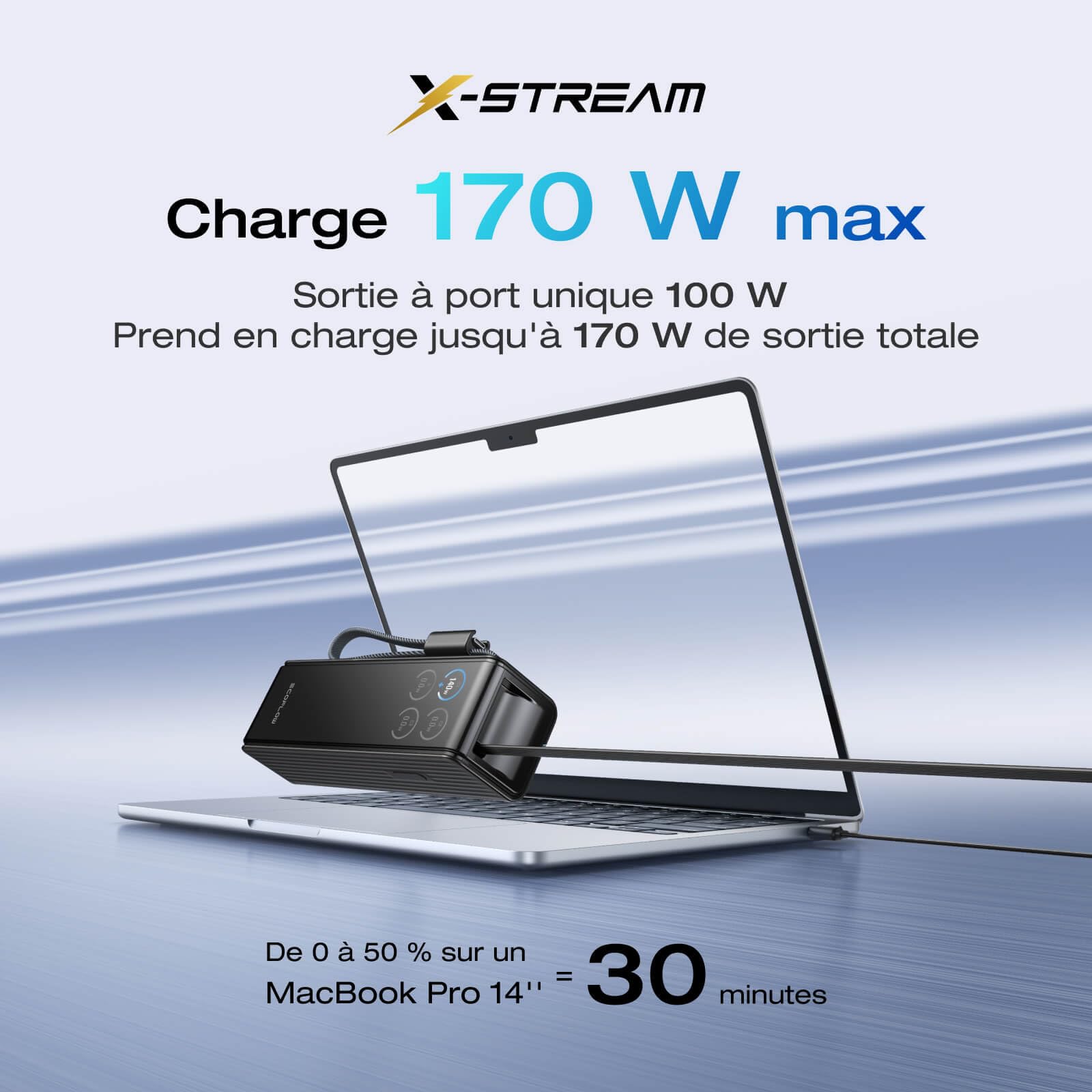 EcoFlow Powerbank Batterie Externe 25000mAh 170W avec 2 Câbles Intégrés Rétractable 100W, Chargeur Portable 4 Ports USB C Laptop Power Bank PC pour iPhone 17/16/15 Pro Max, Samsung, MacBook, Noir