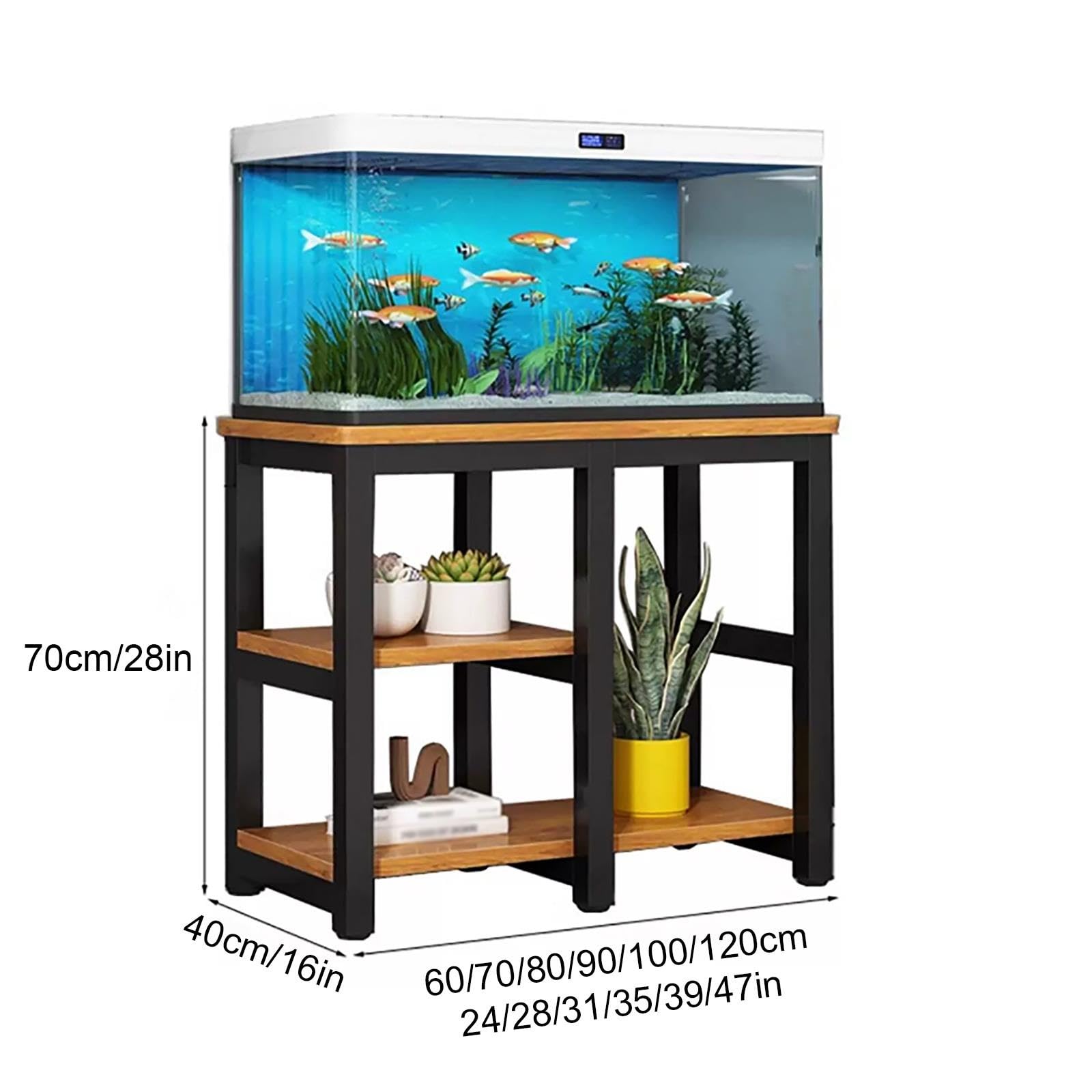 Tavolo per Acquario, Scaffale per Acquario, Supporto per Terrario | Robusta Struttura in Tubolare d'Acciaio, 3 Ripiani, Portata di 400 kg(Black B,80x40x70cm/31x16x28in)