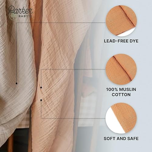 Miniatura 4 de Parker - Mantas para bebé, paquete de 3 mantas de muselina 100% algodón para bebés niños y niñas, unisex, género neutro, juego de Estes