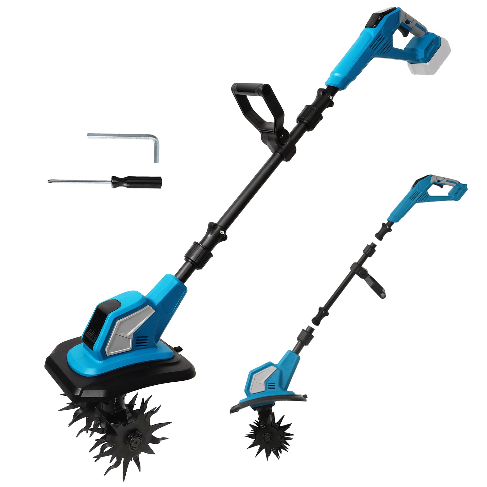 Motocultor eléctrico de batería para Makita de 18 V, azada de suelo con doble rueda de 4 cuchillas, diseño desmontable, ancho de trabajo de 17 cm, profundidad de trabajo de 24 cm, para agricultura y
