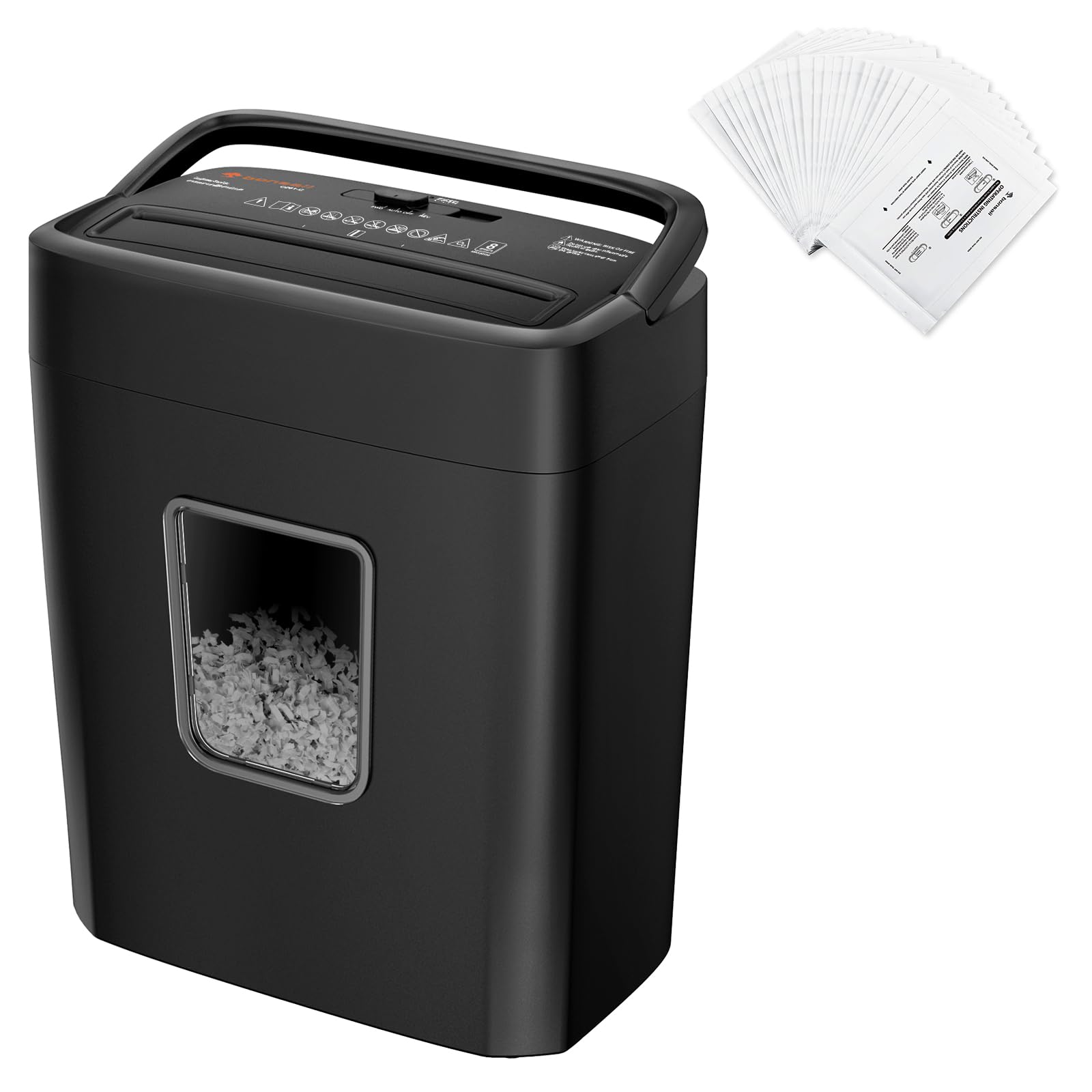 Bonsaii Aktenvernichter 8 Blatt + 24 Ölpapierblätter Set, Papierschredder mit Sicherheitsstufe P-4, Kreuzschnitt 5x14mm, 16L Auffangbehälter, Überhitzungsschutz, inkl. Wartungsölpapier für Home-Office