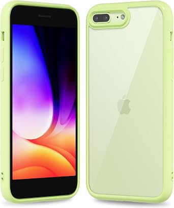 oakxco Thin Slim Clear case for iPhone 8 Plus/ 7 Plus, Transparent Hybrid Hard Shell Plastic & Soft Silicone Rubber Bumper, Non-Yellow Acrylic Protective Lightweight Cover for Women, Light Green