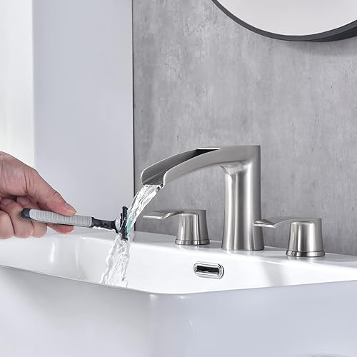 Miniatura 9 de RULIA RB1062 - Grifo de baño con 2 asas, 3 agujeros, cascada, grifo de tocador de baño con drenaje desplegable, negro mate, RB1062