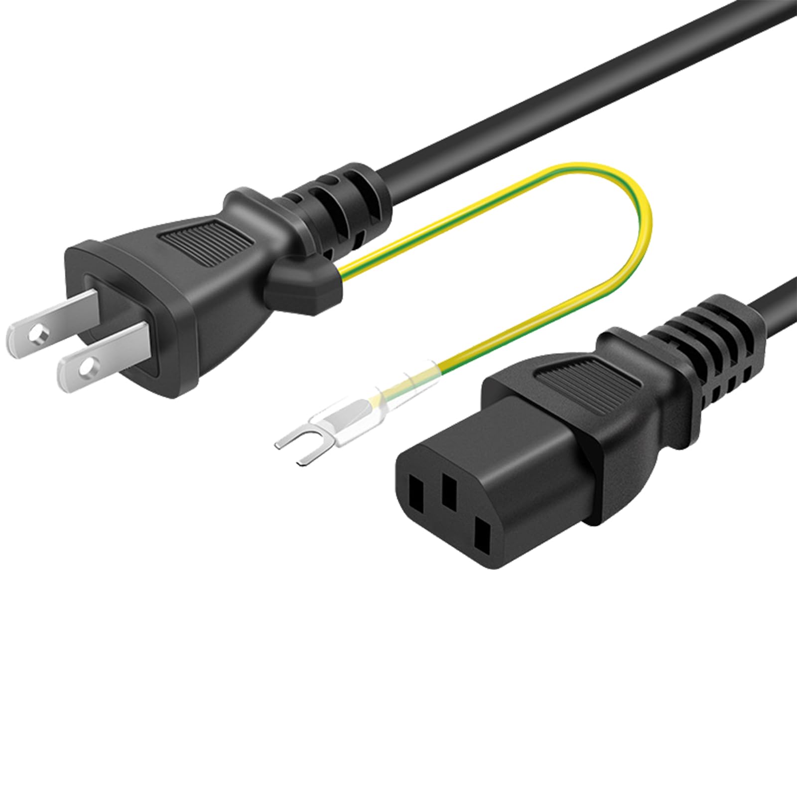 AC電源ケーブル 電源コード 1.5m(PSE) パワーコード 3ピンソケット(メス) - 2ピンプラグ(オス) アース線付き コンピューターホスト モニター 炊飯器などに対応 ブラック