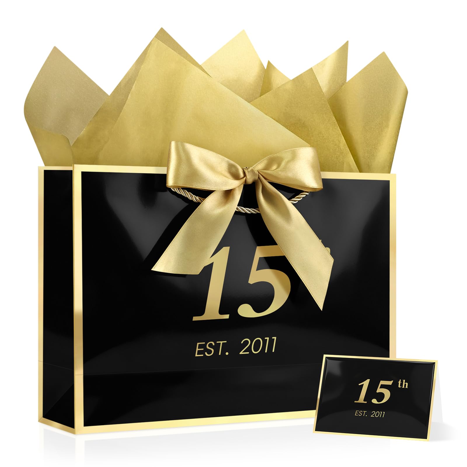 YoungTree 15th Birthday Gift Bag, 36 * 25 * 11CM, Includes 1 Card & 2 Tissue Papers. Portable Paper Bag with Handle, Perfect for Birthday Parties for Boys & Girls Born in 2011 — image 1
