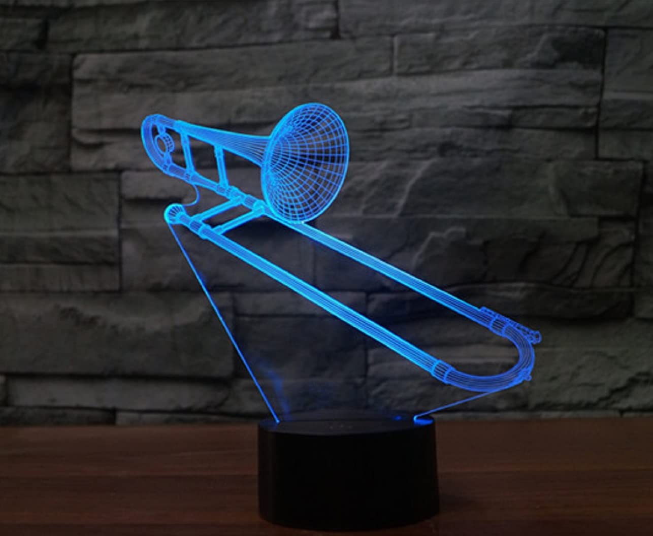 Instrument de musique 3D télécommande trombone 16 couleurs veilleuse illusion acrylique LED lampe de chevet pour chambre d'enfant décoration de bureau cadeau d'anniversaire jouet
