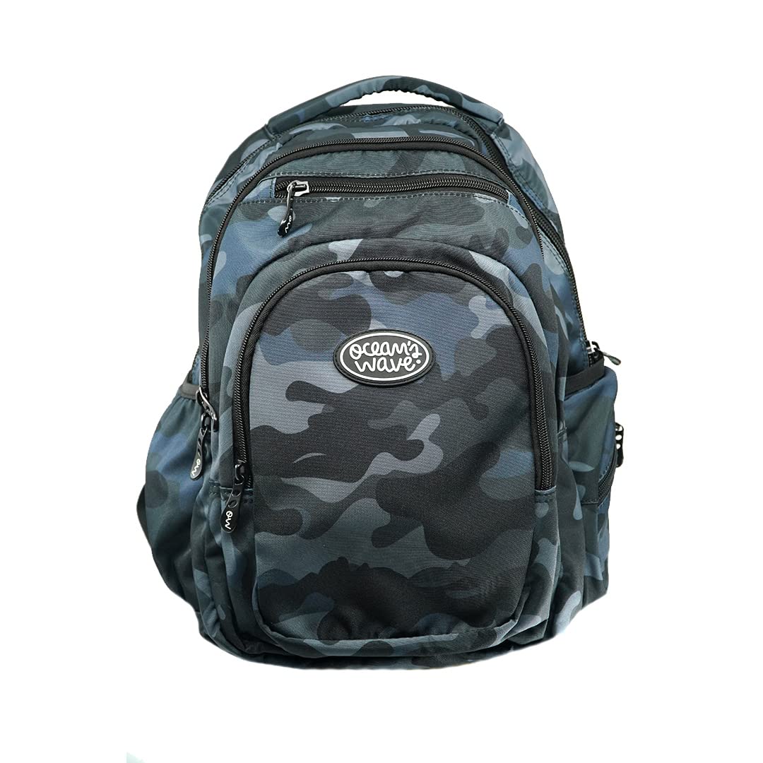 Ocean´s Wave Mochila 5 Cremalleras y 5 Compartimentos-Asa y Tirantes Acolchados y Resistentes-Military-Medidas 49 x 37 x 27 cm, Zipper Unisex niños, Militar