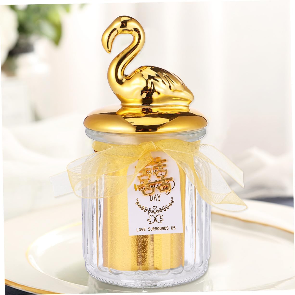 Wedding Glass Candy Jar with Ceramic Animal Lid, Gold-sealed Storage Bottle for Wedding Candies, Party Sweet Container, Decorative Keepsake Box