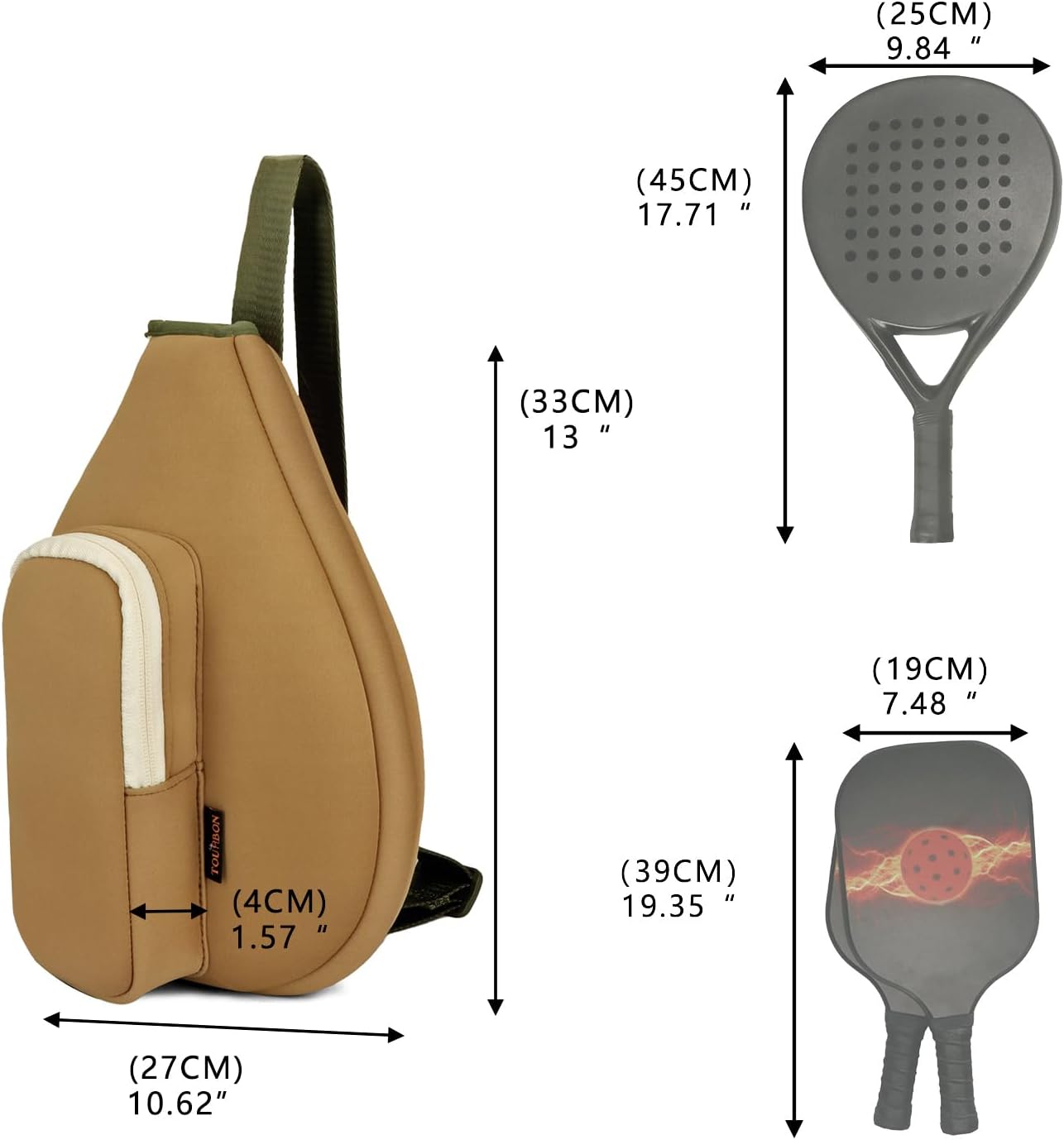 TOURBON Neoprene Padded Pickleball Paddle Sling Bag with Ball Holder Pouch, Sports Padel Racquet Pouch for Men and Women