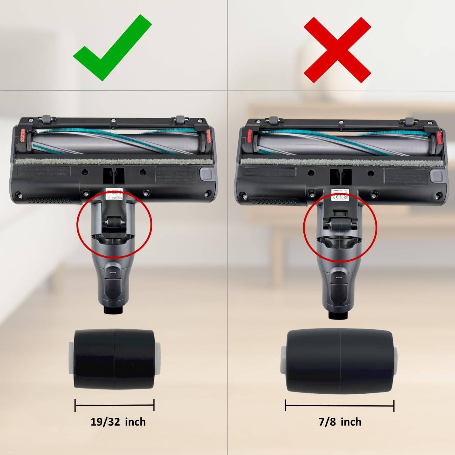SCREENTRONICS Replacement Rear Roller Wheel For Samsung Turbo Action Brush Heads Jet 60 Jet 70 Jet 75 Jet 75+ Jet 90 Series VCATAB90, VCASAB90 Soft & Carpet Motorized Floor Tools
