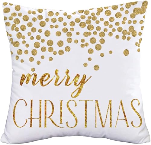 Easternproject Fundas de almohada de Feliz Navidad, súper suaves, de 18 x 18 pulgadas, color blanco y dorado, decoraciones de Navidad, fundas de