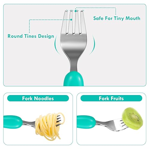 Miniatura 4 de Lehoo Castle Utensilios para niños pequeños, juego de cubiertos de acero inoxidable de seguridad de 6 piezas, juego de cubiertos para niños,