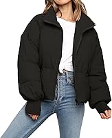 SXGYH Women's Cropped Puffer Jacket: Oversized Zip-Up Quilted Winter Coat, Baggy Long Sleeve Warm Outerwear