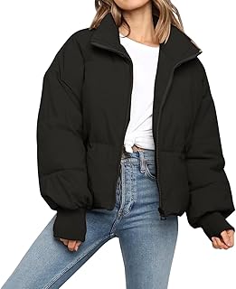 SXGYH Women’s Winter Cropped Puffer Jacket Coat Casual Quilted Baggy Long Sleeve Zip Down Jackets Outerwear