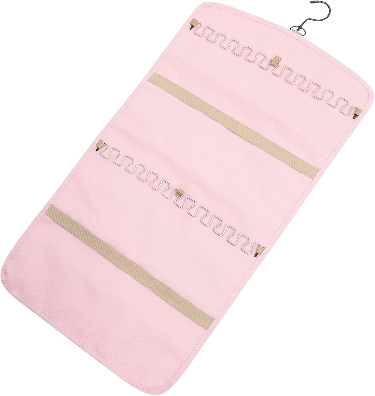 Pink Double Sided Hanging Jewelry Organizer Bag for Closet Wall Storage